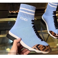 Discount Fendi FF Fabric Mid-top Sneakers Boots F82401 Sky Blue