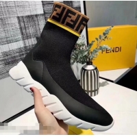 Elegant Discount Fendi FF Fabric Running Men's Sneakers Boots F82406 Black