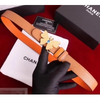 Luxury Chanel Grained Leather Butterfly Trim Belt Orange 550164