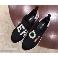 Top Quality Fendi Multicolor Studs Fabric Sneakers Logo F80025 Black