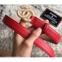 Best Product Chanel CC Pearls Belt 25mm Width 550174 Red