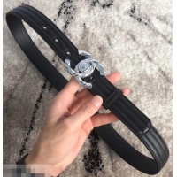 Pretty Style Chanel CC Buckle Belt in Lambskin 30mm Width Black/Silver 550178