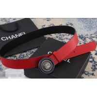 Best Product Chanel Calfskin Belt with CC Round Buckle 35MM Width 550180 Red