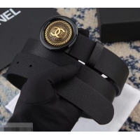 Popular Style Chanel Calfskin Belt with CC Round Buckle 35MM Width 550180 Black