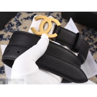 Top Quality Chanel Width 3cm Leather Belt Black with Golden CC Logo 550187