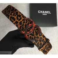 Best Price Chanel Width 5.3cm Leather Belt Leopard with Resin CC Logo 550190