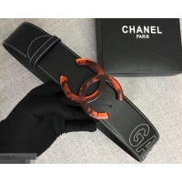 Perfect Chanel Width 5.3cm Leather Belt Black Gabrielle with Resin CC Logo 550196