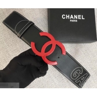 Design Chanel Width 5.3cm Leather Belt Black Gabrielle with Red CC Logo 550197