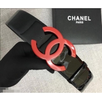 Good Looking Chanel Width 5.3cm Patent Leather Belt Black with Red CC Logo 550199