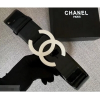 Duplicate Chanel Width 5.3cm Patent Leather Belt Black with White CC Logo 550101