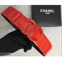 Hot Style Chanel Width 5.3cm Patent Leather Belt Red with CC Logo 550103