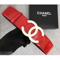 Duplicate Chanel Width 5.3cm Patent Leather Belt Red with White CC Logo 550104