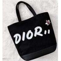 Inexpensive Dior Bee DIOR X KAWS Shopping Tote Bag CD96206 Black With White Logo 2019