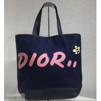 New Style Dior Bee DIOR X KAWS Shopping Tote Bag CD96206 Blue With Pink Logo 2019