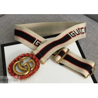 Discount Gucci Blue/Red Web Elastic Belt With Torchon Double G And Crystals 906181