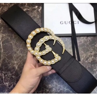 Good Quality Gucci 7cm Wide Leather Belt With Pearl Double G 906183