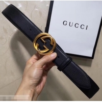 Good Quality Gucci 3.8cm Wide grained Leather Belt With gold gg buckle 906185