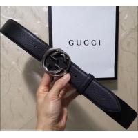 Good Looking Gucci 3.8cm Wide grained Leather Belt With silver gg buckle 906186