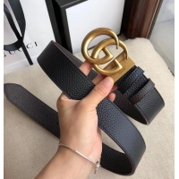 Unique Style Gucci 3.8cm Wide grained Leather Belt With gold gg buckle 906187