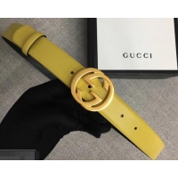 Luxury Cheap Gucci Width 3cm Leather Belt Yellow With Interlocking G Buckle 4532716