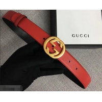 Luxury Cheap Gucci Width 3cm Leather Belt Red With Interlocking G Buckle 4532716