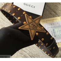 Faux Gucci Studded Leather Belt Coffee With Star Buckle 4532720