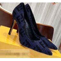 Inexpensive Fendi Heel 9cm FF Logo Pumps F91601 Dark Blue 2019