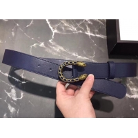 Discount Gucci Width 3.5cm Leather Belt Navy Blue with Crystal Dionysus Buckle 458944