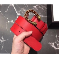 Popular Gucci Width 3.5cm Leather Belt Red with Red Crystal Dionysus Buckle 458946