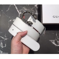 New Stylish Gucci Width 3.5cm Leather Belt White with White Crystal Dionysus Buckle 458946