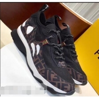 Hot Sale Fendi Zig-Zag Stitching Technical Mesh Low-Top Women's/Men's Sneakers F91609 Black 2019