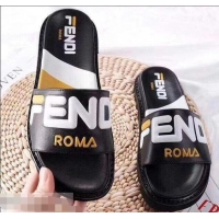 Newest Discount Fendi Slides Mania Logo F93107 Black 2019