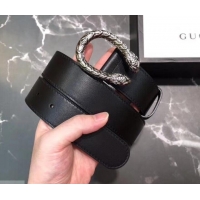 Fashion Gucci Width 3.5cm Leather Belt Black/Silver with Dionysus Buckle 458951