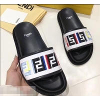 Colorful Discount Fendi Slides Multicolour FF Logo Canvas F93110 White 2019