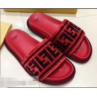 Low Price Fendi Slides FF Logo F93112 Velvet Red 2019