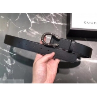 New Product Gucci Width 3.5cm Leather Belt Black/Silver with Dionysus Stud Buckle 458956