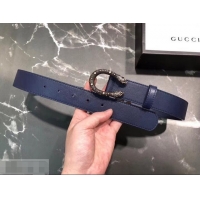 Fashion Gucci Width 3.5cm Leather Belt Navy Blue with Dionysus Stud Buckle 458959