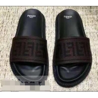 Best Quality Fendi FF Logo Canvas Slides F93116 Brown 2019