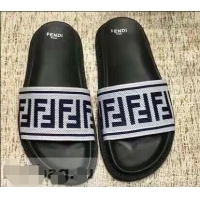 New Fashion Fendi FF Logo Canvas Slides F93116 White 2019