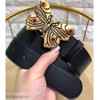 New Design Gucci Width 4cm Leather Belt Black with Butterfly Buckle 458961