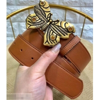 Best Quality Gucci Width 4cm Leather Belt Brown with Butterfly Buckle 458962