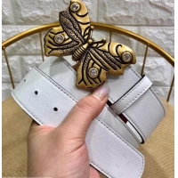 Best Quality Gucci Width 4cm Leather Belt White with Butterfly Buckle 458966