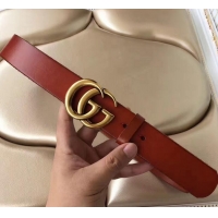 Best Price Gucci 3.8cm Wide Leather Belt With gold gg buckle burgundy 458967