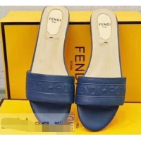 Promotional Fendi Fendi Roma Embossed Flat Slides F93121 Blue 2019