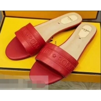 Low Cost Fendi Fendi Roma Embossed Flat Slides F93121 Red 2019