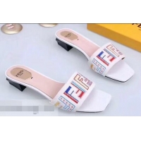 Inexpensive Fendi Heel 3.5cm Square-Toe Multicolour FF Logo Slides F93124 White 2019