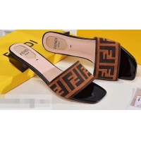 Low Price Fendi Heel 3.5cm Square-Toe FF Logo Slides F93129 Coffee 2019