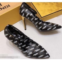 Hot Sell Fendi All Over Mania Logo Pumps F93319 Black with Strap 2019