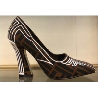 Spot Bulk Fendi Heel 9.5cm FFreedom Square-toed Pumps F93711 Brown 2019