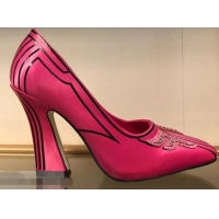 Imitation Fendi Heel 9.5cm FFreedom Square-toed Pumps F93711 Fuchsia 2019